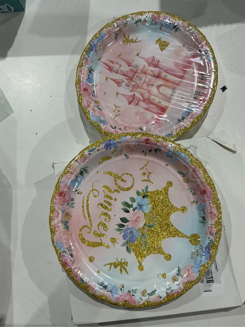 Condition photo showing Good Condition for newtay 50 pcs princess party plates gold edge tableware princess birthday party plates for birthday decoration supplies priness