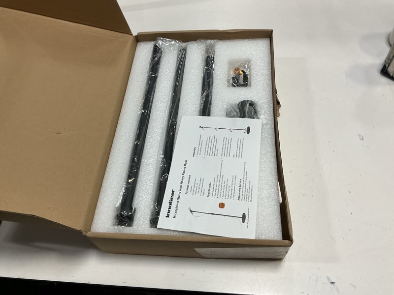 Condition photo showing item condition for InnoGear Mic Stand, Microphone Stand Floor Detachable Boom Mic Arm Stands with Weighted Round Base, Height Adjustable from 34" to 60" for Blue Yeti HyperX QuadCast Shure SM58 Samson Q2U Fifine K669B 1 Twist Clutch 34" - 60"