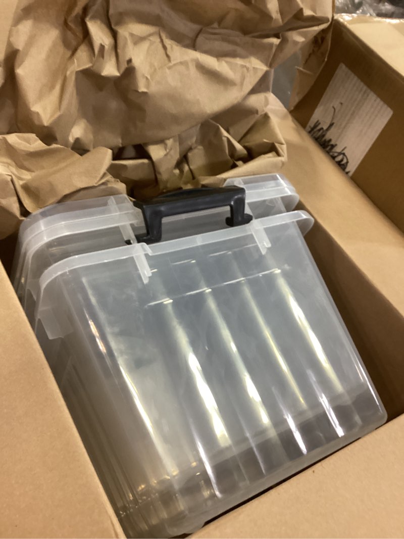 Condition photo showing Good Condition for Citylife 22 QT Clear Plastic Storage Bins with Lids Stackable and Nestable Storage Boxes with Lids Large Plastic Storage Containers for Garage, Closet, Kitchen, 2 Packs 22 QT-2 Packs Clear White