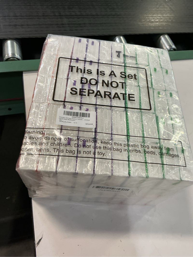 Condition photo showing New/Like New for Therwen 100 Pack Pocket Tissues Travel Packs Bulk 1000 Sheet Mini Tissues Bulk 3 Ply Small Travel Size Paper Individual Pocket Size (Multicolor)