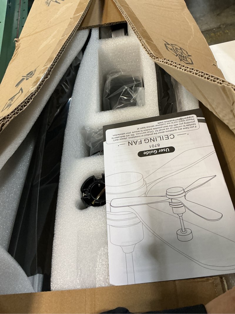 Condition photo showing New/Like New for 60 inch ceiling fans with lights remote, black ceiling fan, 3 downrods, 3 wood blades, etl listed, timer, 6 speed reversible dc motor outdoor fans for patios bedroom farmhouse, 60in, black black 60 inch