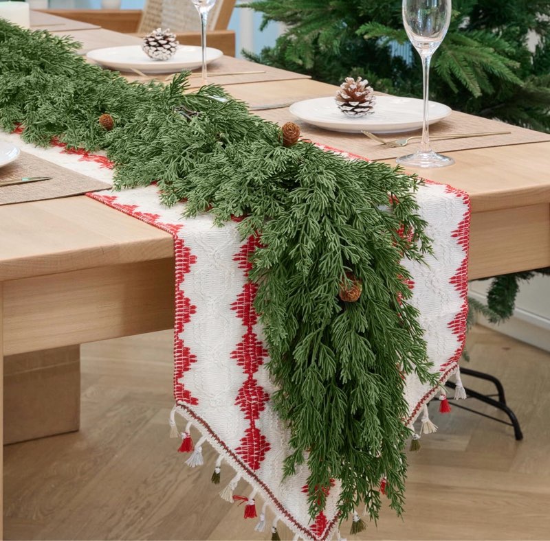 1 pack 6ft christmas artificial cedar garland with pine cones,real touch greenery cypress garland,realistic faux cedar garlands for xmas table mantle wall room outdoor indoor decoration