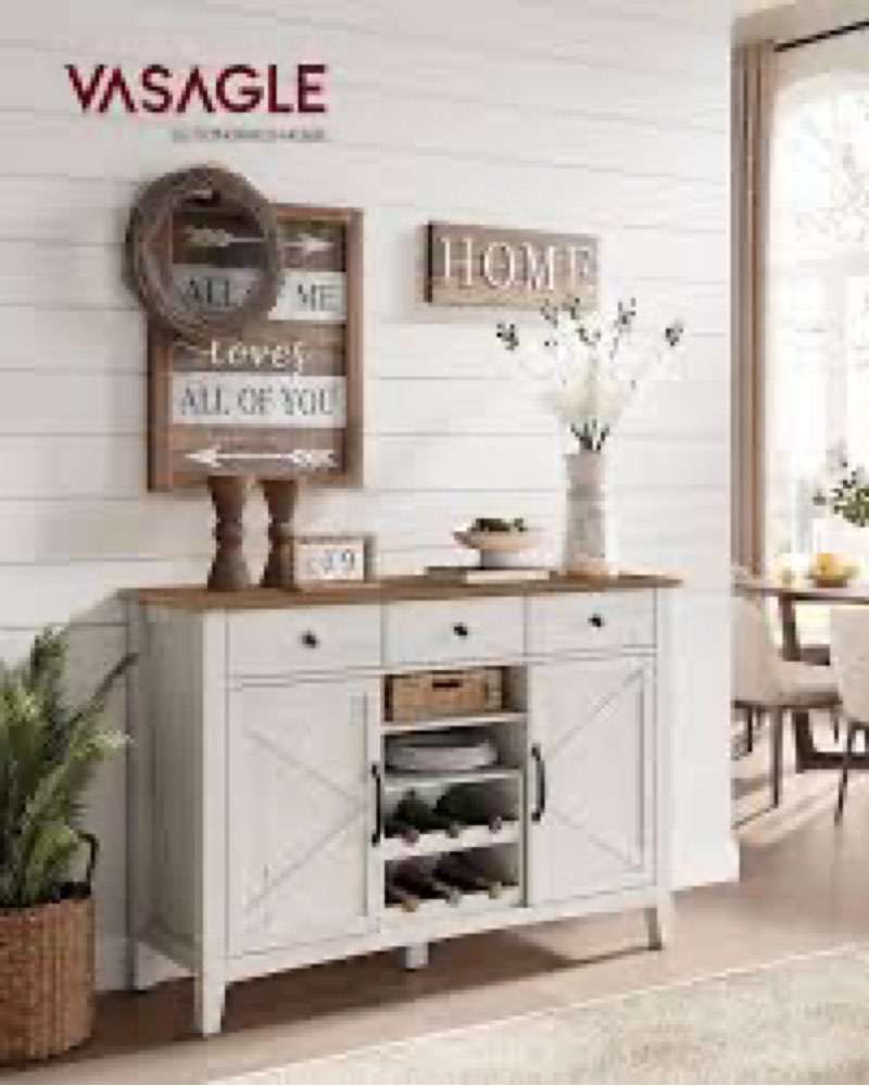 VASAGLE Farmhouse Buffet Cabinet with Detachable Wine Rack