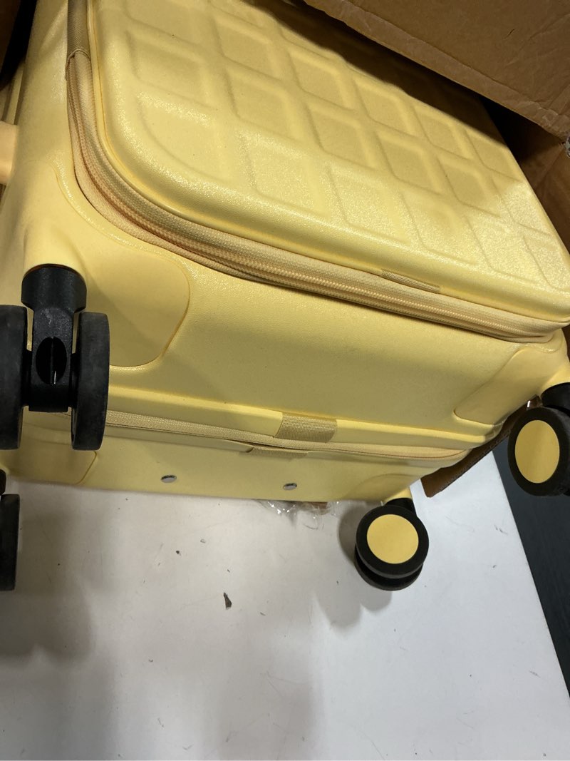 Condition photo showing Good Condition for expandable top opening carry on luggage airline approved, 20 inch lightweight hardside carry on suitcase with spinner wheels, travel luggage with laptop compartment for women men, cheese yellow cheese yellow carry-on 20-inch