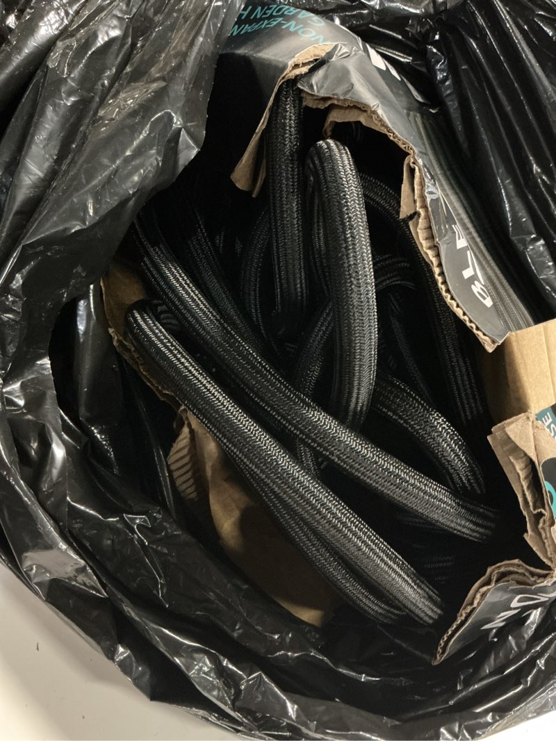 Condition photo showing As Is for garden hose 100ft non-expanding, lightweight hose with 10-function nozzle, leak-proof, no-knot, easy to carry, wear-resistant, sturdy 3/4ght flexible water hose for yard garden outdoor black 100ft