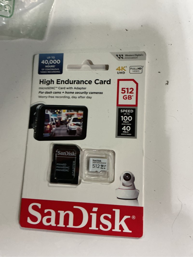 Condition photo showing New/Like New for sandisk 512gb high endurance video microsdxc card with adapter for dash cam and home monitoring systems - c10, u3, v30, 4k uhd, micro sd card - sdsqqnr-512g-gn6ia