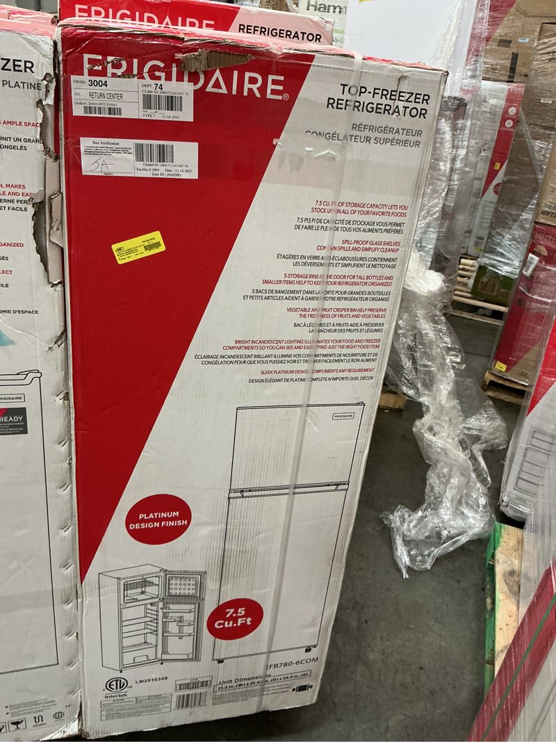 Condition photo showing Good Condition for Frigidaire 7.5 Cu. ft. Refrigerator  Platinum Series  Stainless Look (EFR780-6COM)