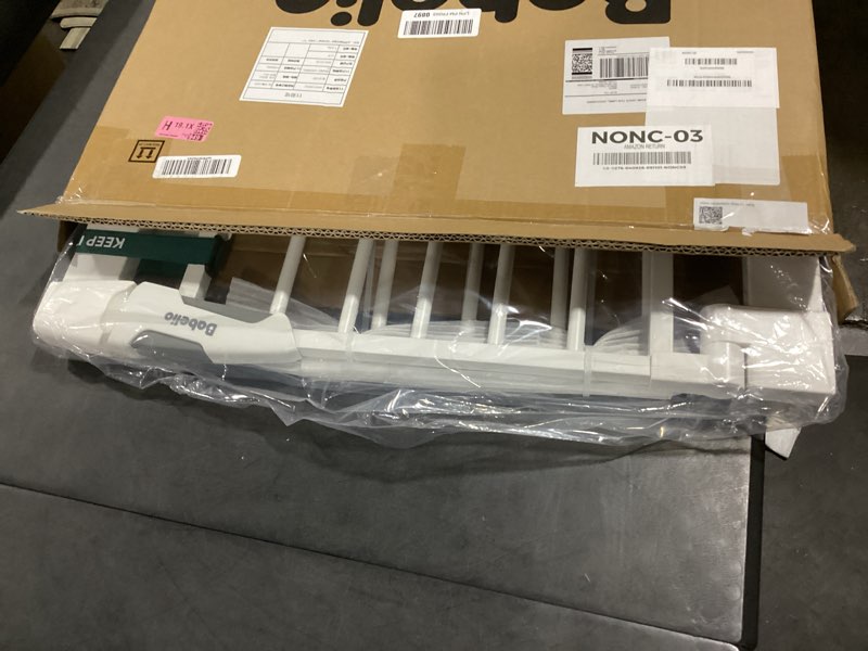 Condition photo showing New/Like New for babelio safety gate door fits for stairs, narrow and wide doorways with auto close, easy install, no drilling, pressure mounted for baby, child, pets, dog/puppy, 26''-40'', white white 30"tall 26"-40" wide