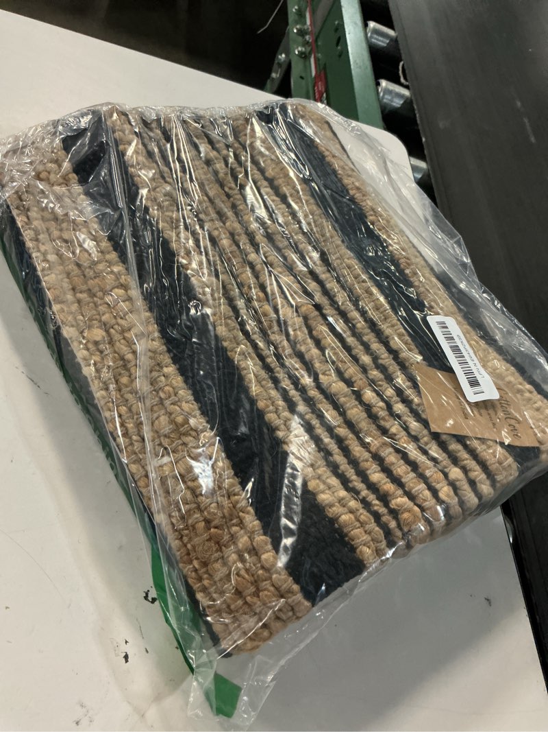 Condition photo showing Good Condition for area rug farmhouse 2x3 feet - hand woven jute cotton rug bohemian rustic vintage - non slip floor rug for bedroom living room kitchen dorm entryway hallway - area rug natural black 2'x3' natural black