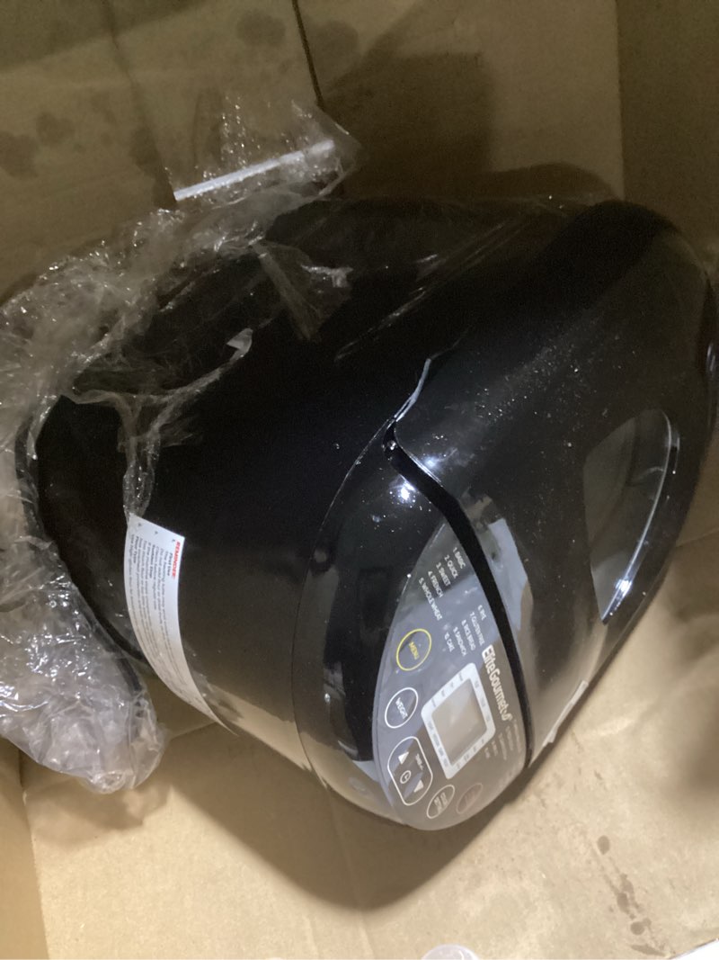 Condition photo showing As Is for elite gourmet programmable bread maker, 2 lb loaf, 3 sizes, 19 presets incl. gluten-free, dough & jam, delay timer, black