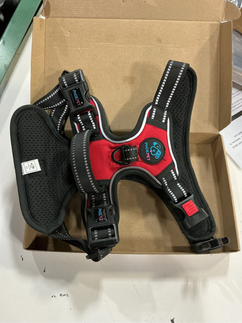 Condition photo showing Good Condition for (size:m)phoepet no pull dog harness medium reflective front clip vest with handle,adjustable 2 metal rings 3 buckles[easy to put on & take off](m, red) medium red