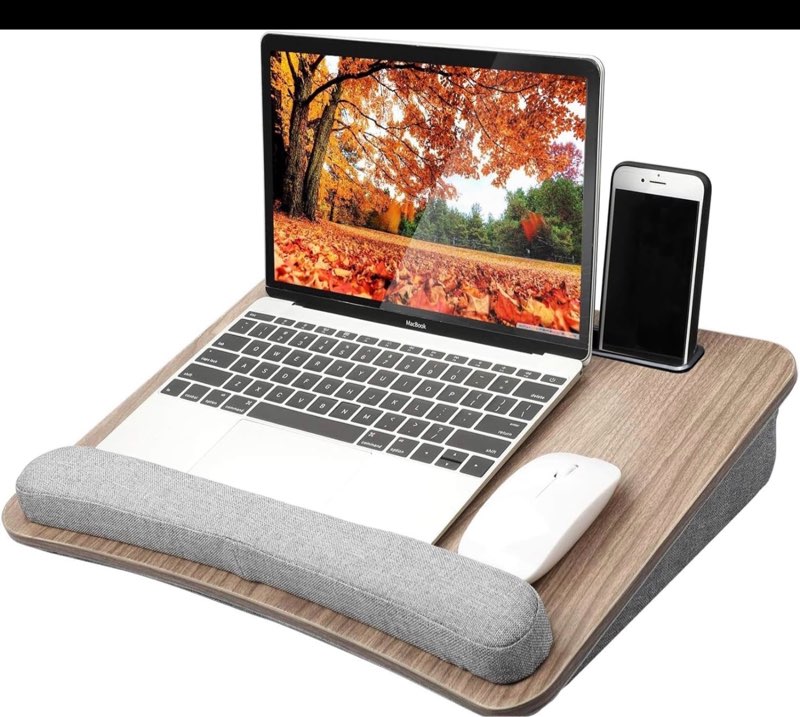 HUANUO Portable Lap Laptop Desk with Pillow Cushion, Fits up to 15.6 inch Laptop, with Anti-Slip Strip & Storage Function for Home Office Students Use as Computer Laptop Stand, Book Tablet Dark Brown Woodgrain Medium