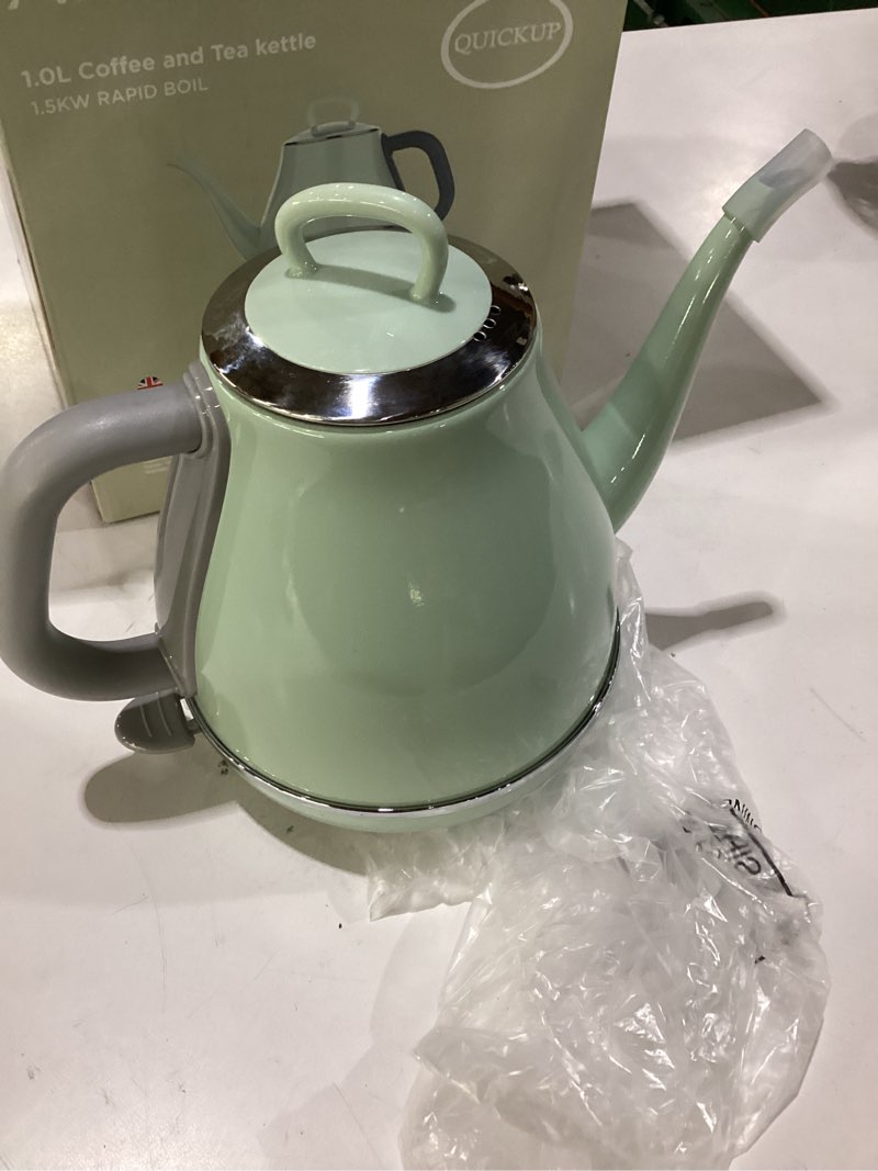 Condition photo showing As Is for anfilank electric gooseneck kettle, 1l 1500wfast boil, 100% stainless steel bpa free pour-over coffee & tea kettle,water boiler with auto shut & boil-dry protectio,green