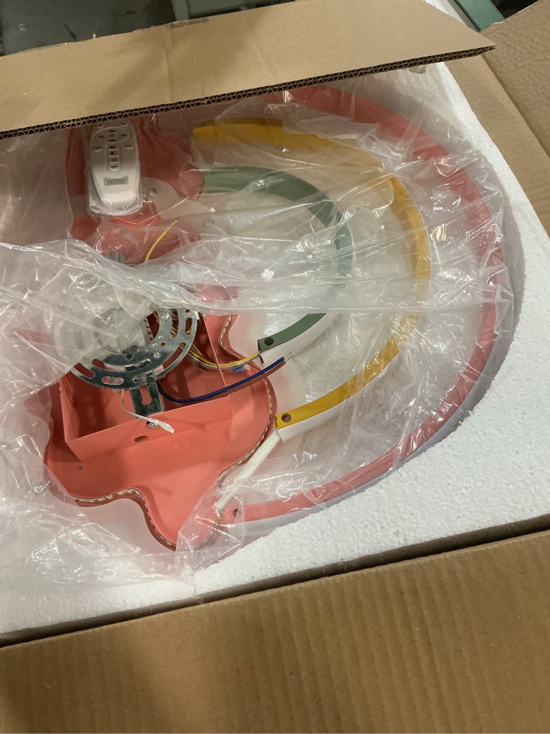 Condition photo showing Good Condition for Dimmable LED Flush Mount Ceiling Light Fixture with Remote Control, 19.7Inch 36W Pink Cloud Rainbow Modern Ceiling Lamp for Girl Room Baby Kids Room Bedroom Nursery Dining Room Kitchen