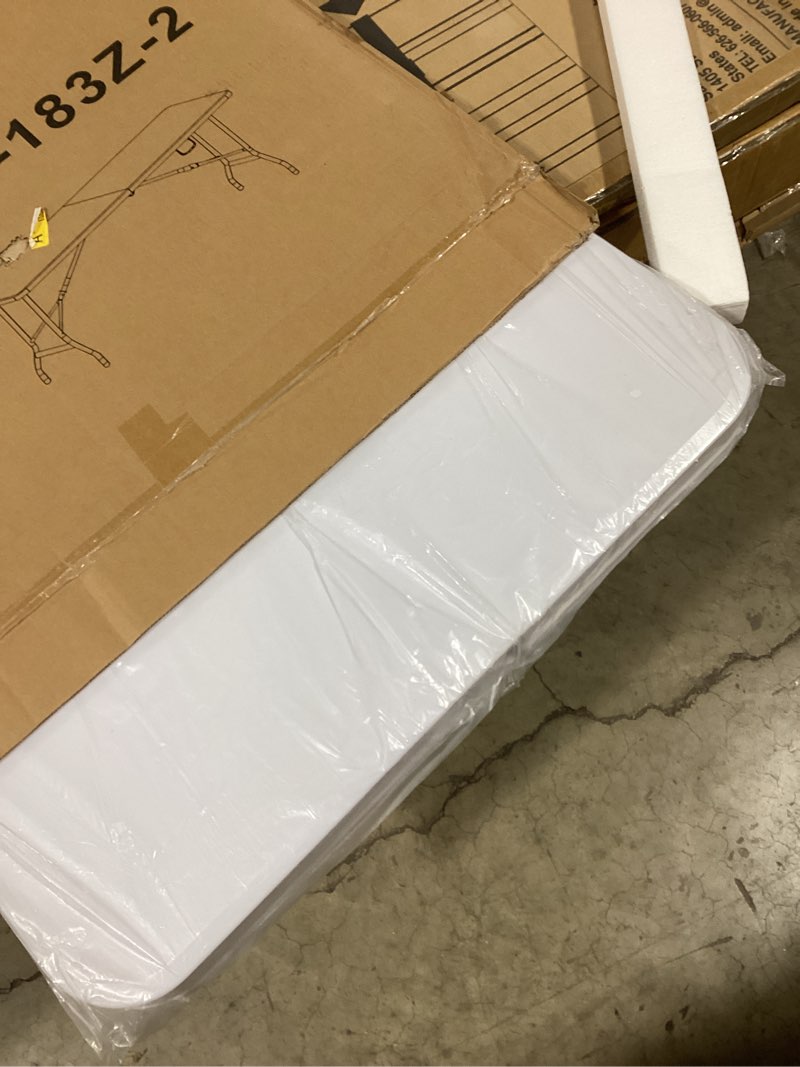 Condition photo showing As Is for Folding Table 6ft, Heavy-Duty 500lbs Weight Capacity Foldable Table with HDPE Top & Steel Legs, Portable 6 Foot Picnic Table for Indoor Outdoor Parties, Camping, Event