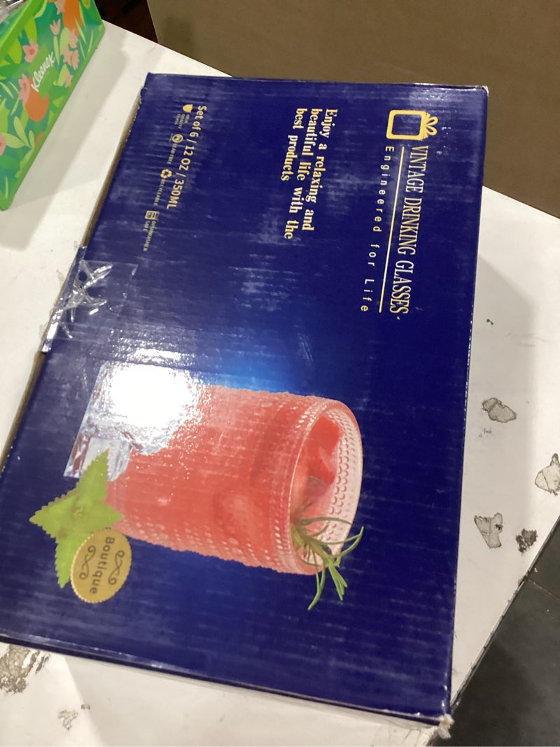 Condition photo showing Good Condition for Hobnail Drinking Glasses Set of 6,12oz Vintage Glassware Embossed Vintage Water Cups Cocktail Glasses Juice Glasses 12oz Clear