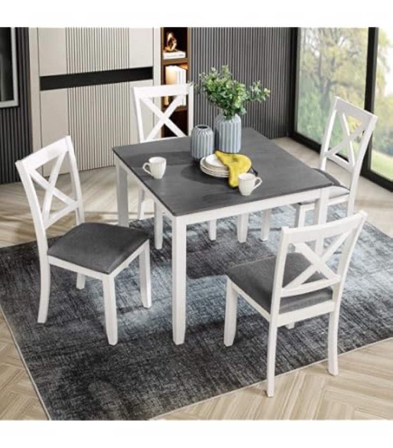 trygoal dining table set for 4, modern 5 piece dining room table set with square table and 4 x-shape incomplete set table only