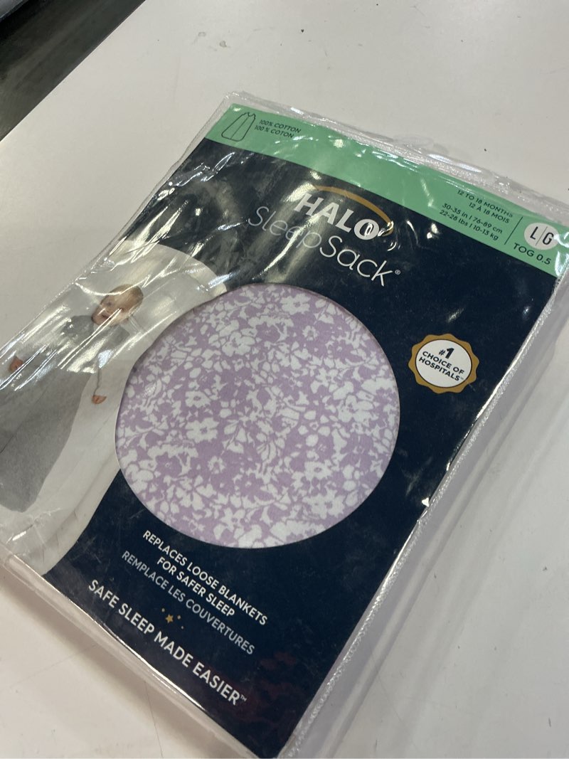 Condition photo showing Good Condition for halo sleepsack, 100% cotton wearable blanket, swaddle transition sleeping bag, tog 0.5, aster flowers-purple, large, 12-18 months aster flowers-purple large (pack of 1)