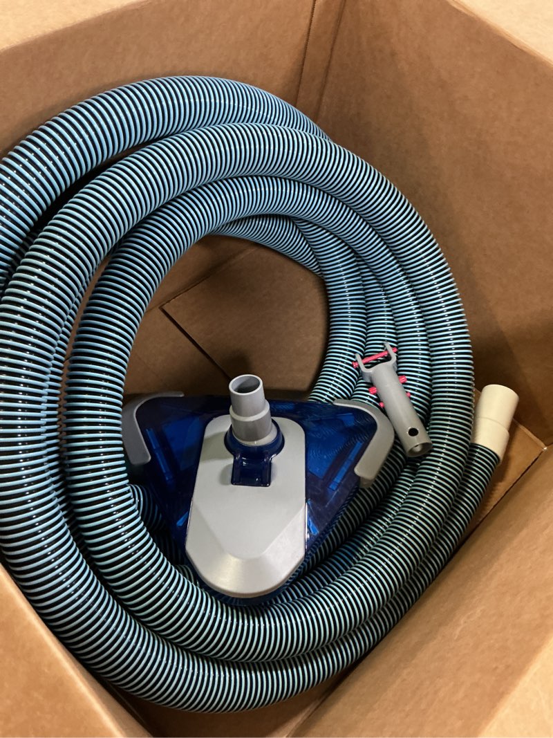 Condition photo showing As Is for poolwhale professional 1-1/2-inch x 24-feet swimming pool vacuum hoses with swivel cuff and triangular weighted flex vacuum head, perfect for above ground and small inground pools 24ft hose with vac head