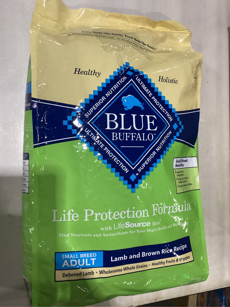Condition photo showing Good Condition for best by Oct 24 2025*Blue Buffalo Life Protection Formula Adult Small Breed Dry Dog Food, Supports High Energy Needs, Made with Natural Ingredients, Lamb & Brown Rice Recipe, 15-lb Bag Lamb & Brown Rice 15 Pound (Pack of 1)
