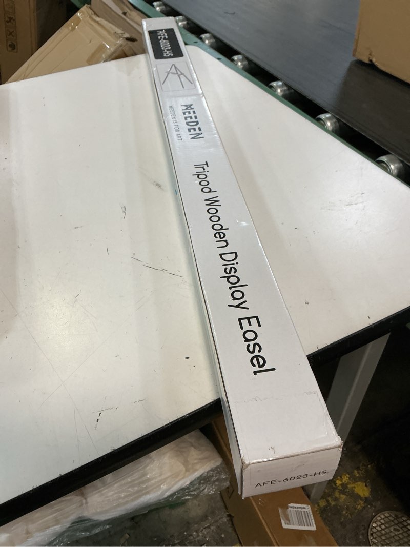 Condition photo showing New/Like New for meeden wooden easel stand for display: black wood tripod for wedding sign - poster board holder for welcome picture