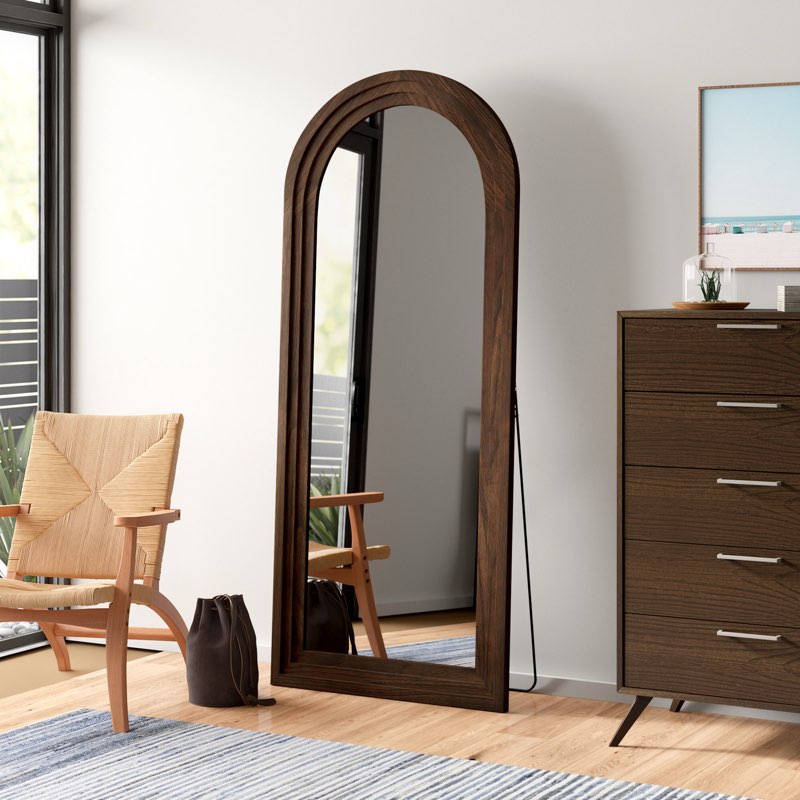 Borseth Arched Wood Frame Full Length Mirror with Stand