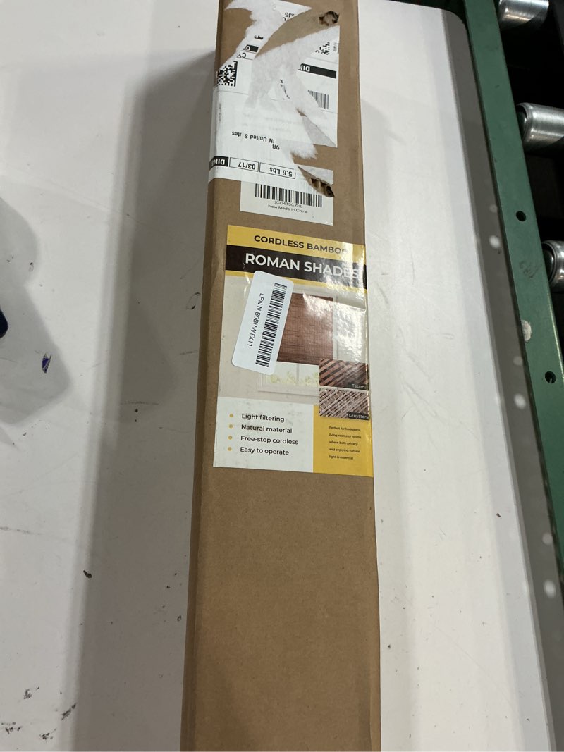 Condition photo showing Good Condition for unishades cordless bamboo roman shades for windows, blinds size (23.5" w × 64" h) colour (light filt