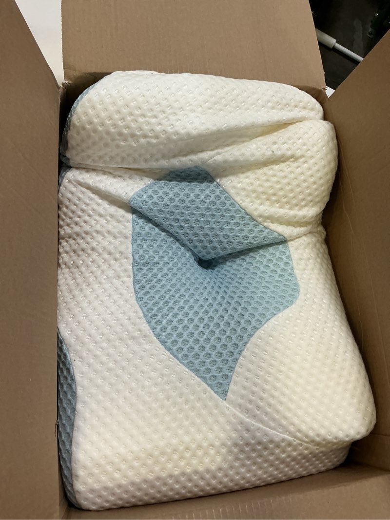 Condition photo showing As Is for elviros cervical memory foam pillows for neck and shoulder pain, neck pillow for sleeping, side sleeper pillows for adults, ergonomic orthopedic sleeping for back and stomach sleepers (medium firm) blue green memory foam