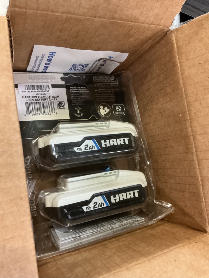 Condition photo showing Good Condition for hart 2-pack 20-volt 2.0ah lithium-ion batteries (charger not included)