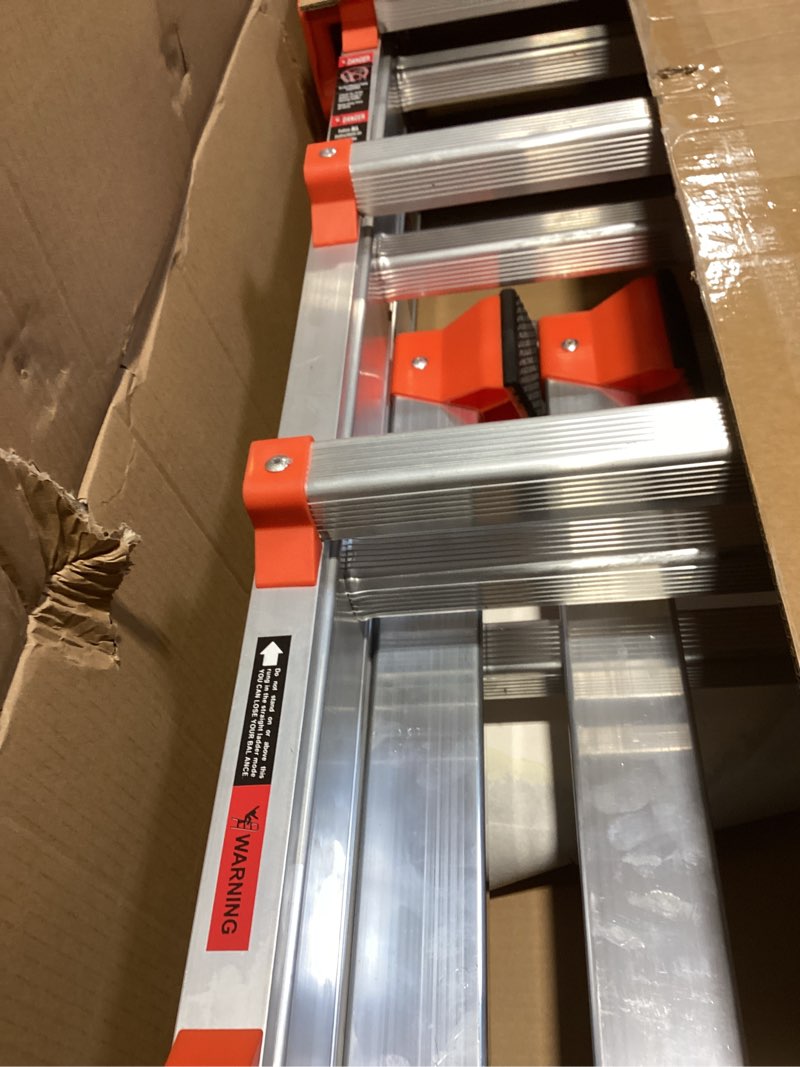 Condition photo showing Good Condition for ladder, a frame 4 step ladder extension, 12 ft anti-slip multi position ladder, storage folding ladder, 330 lbs security load telescoping aluminum ladders for stairs home indoor outdoor roof 14ft silver