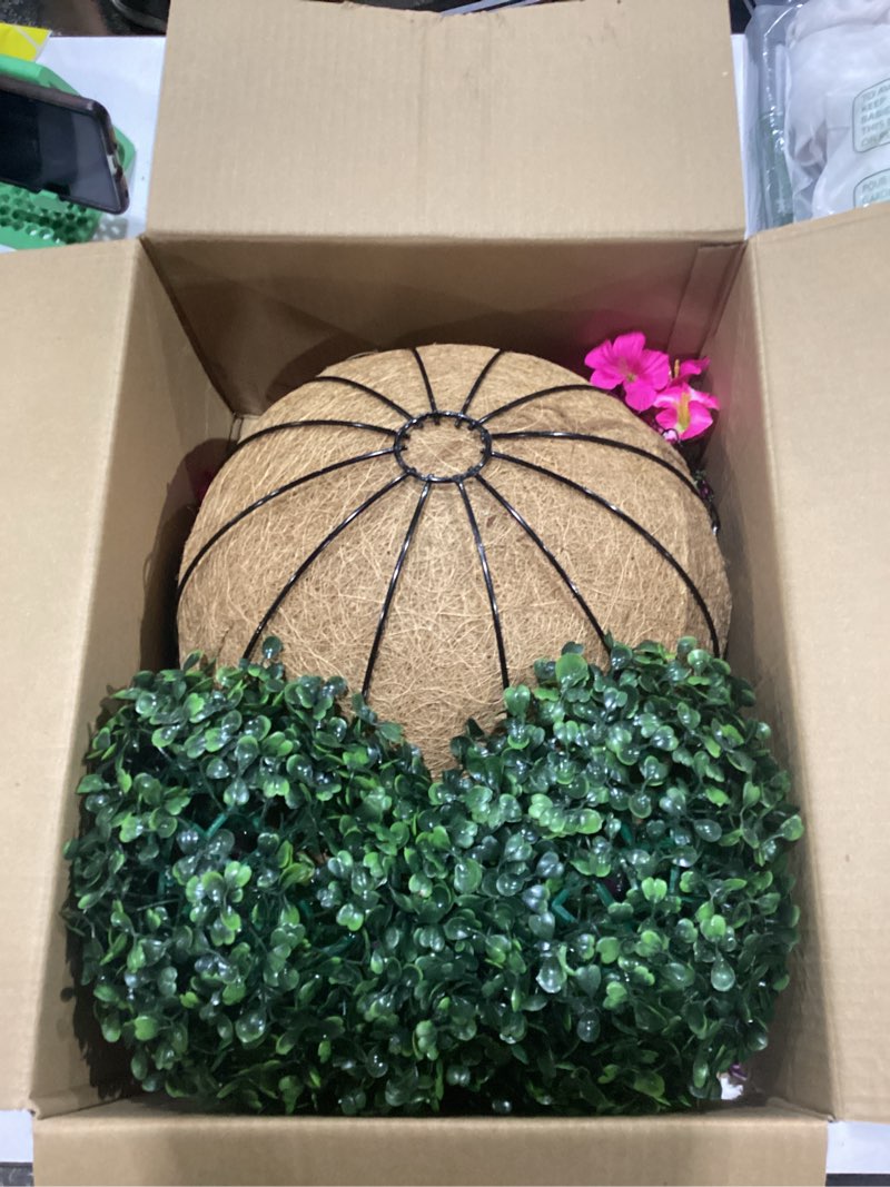 Condition photo showing New/Like New for 2 set artificial outdoor petunias flowers with hanging baskets, 24 pcs uv resistant faux petunias flowers with hanging planter for front door porch spring outside decor (2, rosered,redviolet) rosered,redviolet 2