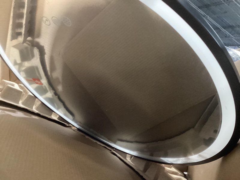 Condition photo showing Good Condition for S·BAGNO 24’’ Round Led Bathroom Mirror with Lights, Bathroom Vanity Wall Mirror with Buletooth, Anti-Fog, Stepless Dimmable, 3 Colors, Tempered Glass Lighted Makeup Mirror for Bathroom Round-black 23.6"L x 23.6"W