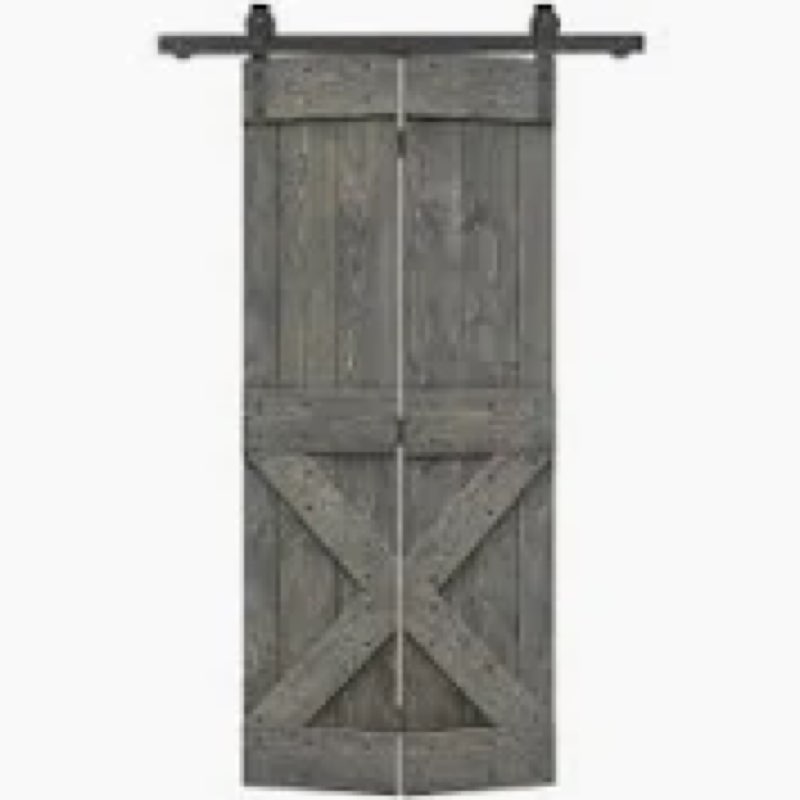 38 in. x 84 in. Mini X Series Weather Gray Stained DIY Wood Bi-Fold Barn Door with Sliding Hardware 