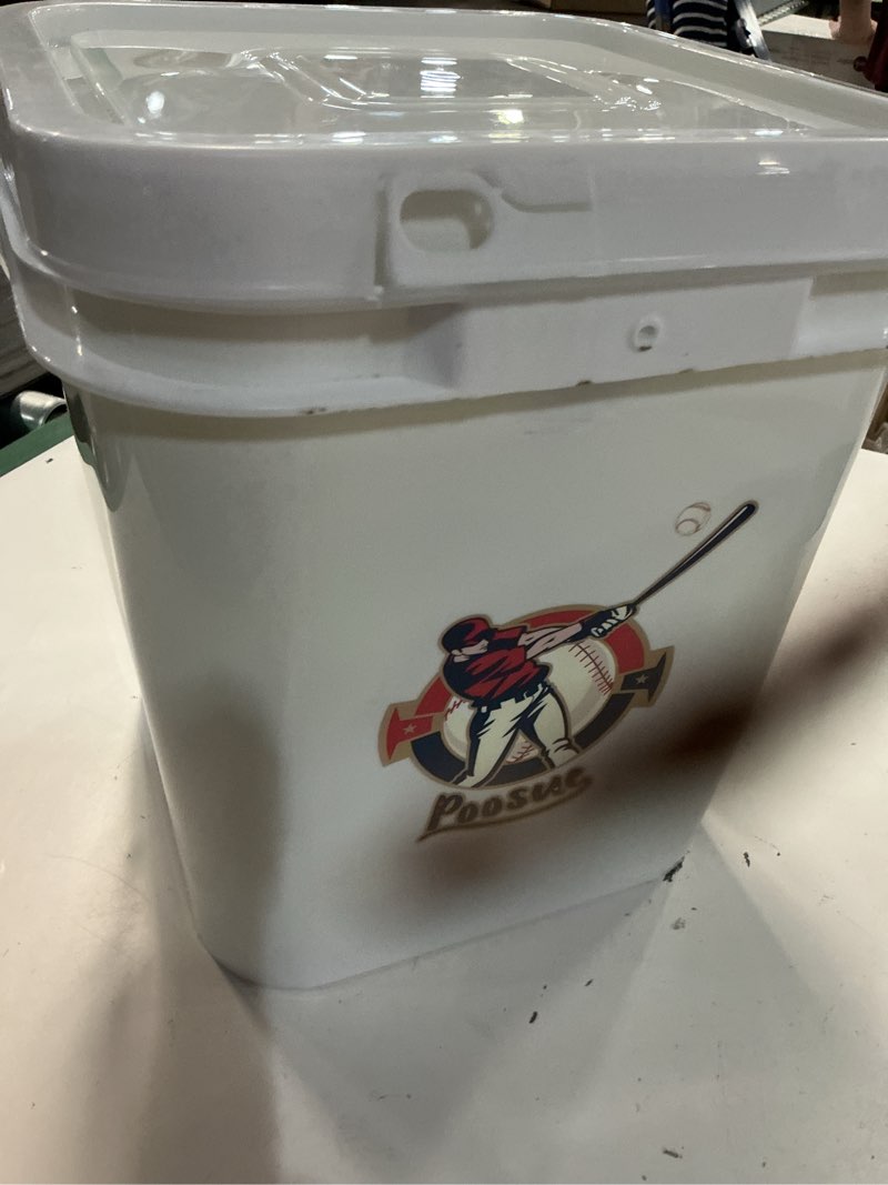 Condition photo showing Good Condition for bucket of 13 practice softballs, official size and weight slowpitch softball unmarked leather covered youth fastpitch ball sports ball for games, practice and training, yellow