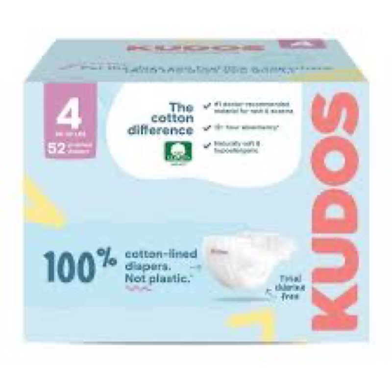 (Size:4)Kudos Chlorine Free Premium Diapers, Cotton-Lined, Size 4, 26 * 2=52 Count, 21-32 lbs