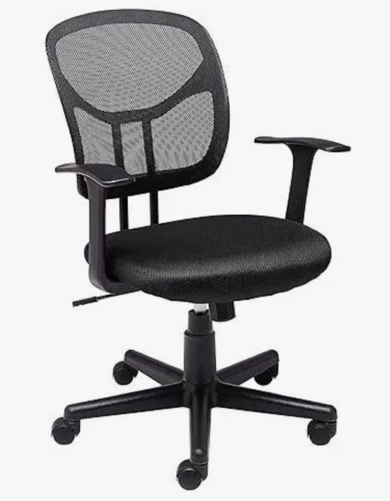 amazon basics breathable mesh mid-back office desk chair with armrests, lumbar support, 360-degree swivel, adjustable-height, black