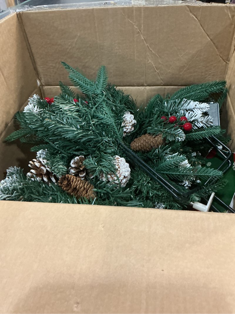 Condition photo showing Good Condition for set of 2 outdoor christmas tree urn fillers, battery operated pre-lit planter fillers with lights, artificial xmas trees with cones & red berries for porch yard holiday decor