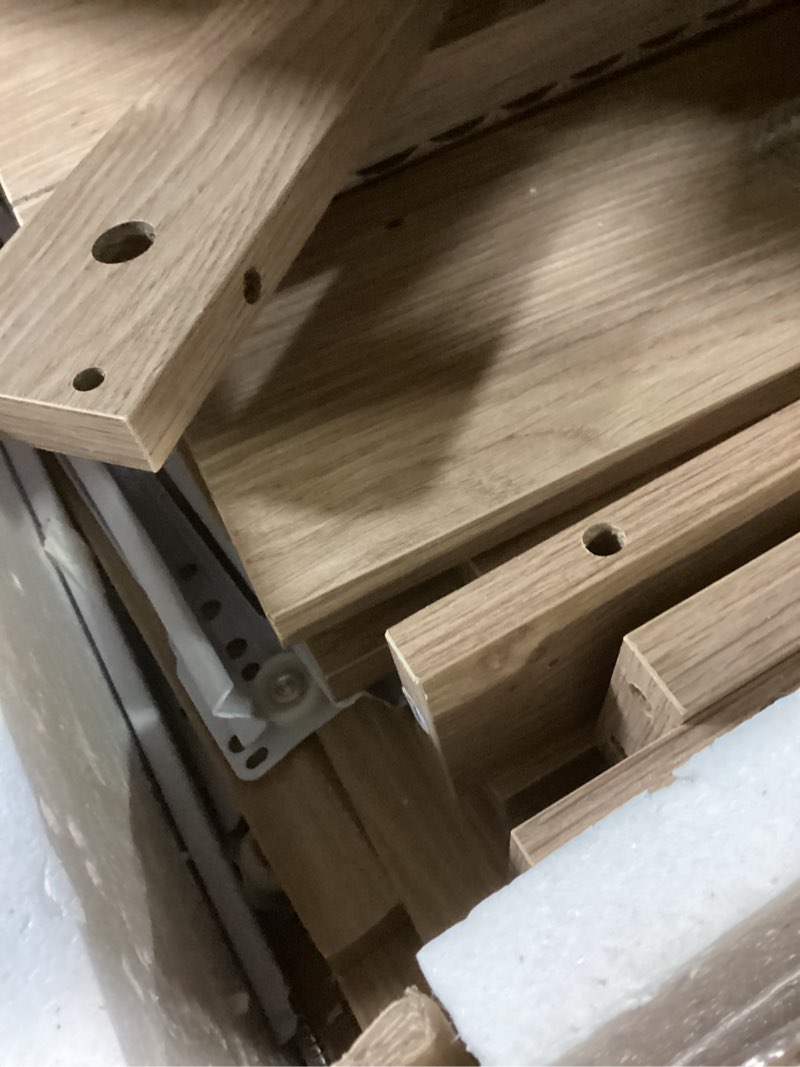 Condition photo showing As Is for Irontar Fluted Nightstand with 2 Drawers & RGB LED Lights, Wooden Night Stand with Tempered Glass Top, Bedside Table with Charging Station, Modern End Side Table for Bedroom, Natural Oak BZZ012ME