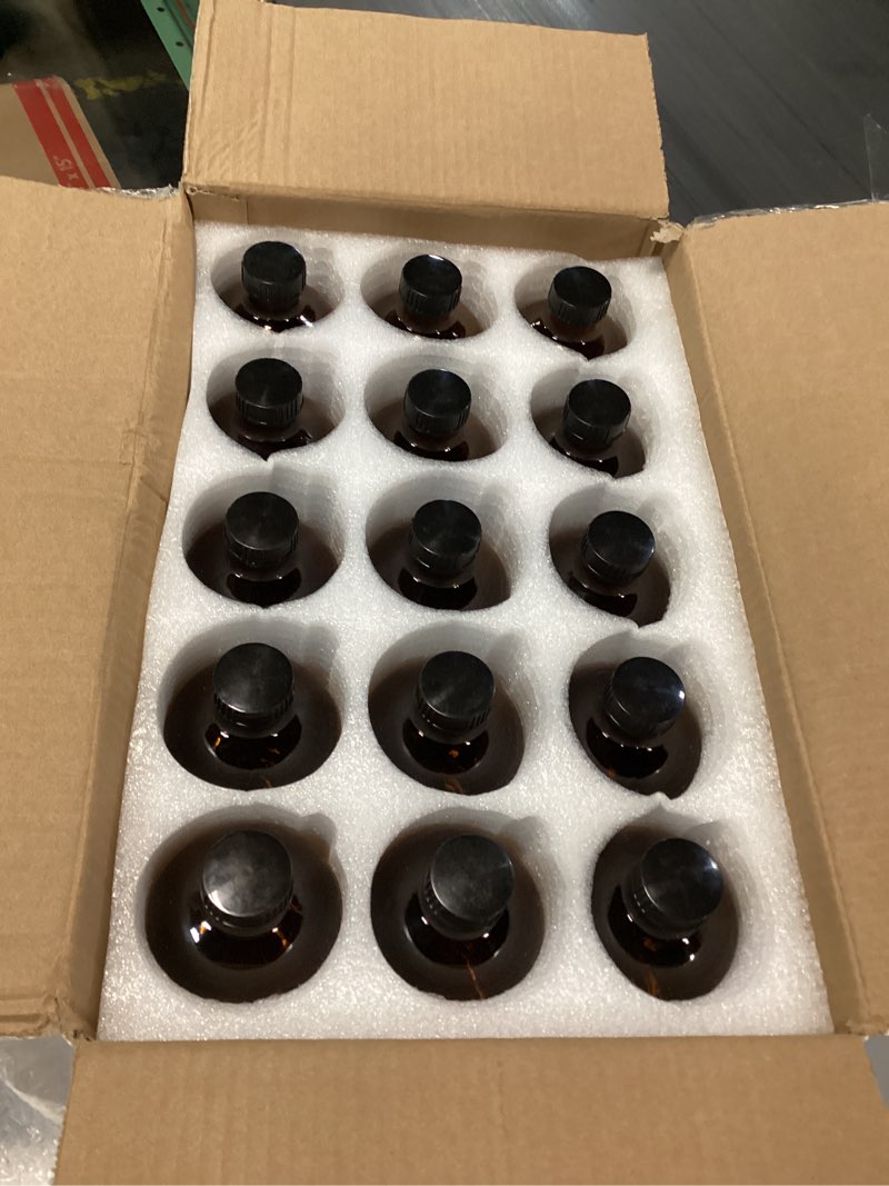Condition photo showing New/Like New for 15 pack 16 oz amber glass boston round bottles with phenolic polycone caps – airtight, leak-proof brown bottles for kombucha brewing, storing condiments, essential oils, and homemade solutions 16oz
