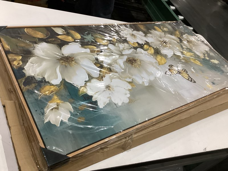 Condition photo showing New/Like New for wall art modern flower artwork paintings white blossom gold leaf butterfly landscape picture wall decor for living room bedroom kitchen 20"x40" with framed 20.00" x 40.00" landscape flower