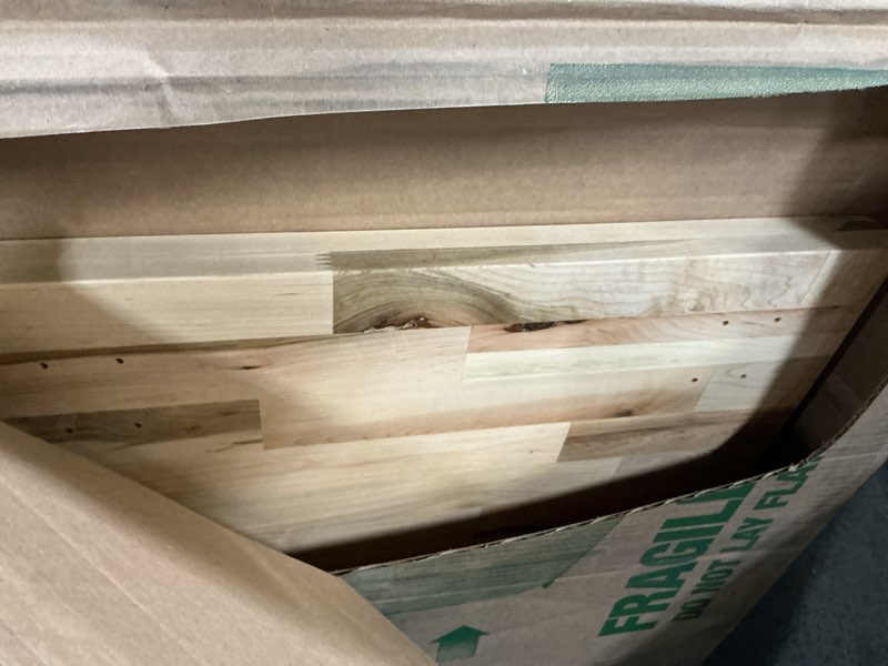 Condition photo showing As Is for DuraSteel Solid Wood Table Top - 30 x 24 Butcher Block Countertop - Natural Maple Slab Wood Cutting Board for Kitchen Workbench Desk Top, Large Charcuterie Boards Counter Round Chopping Wooden Bamboo 30 x 24 x 1.5 Inches