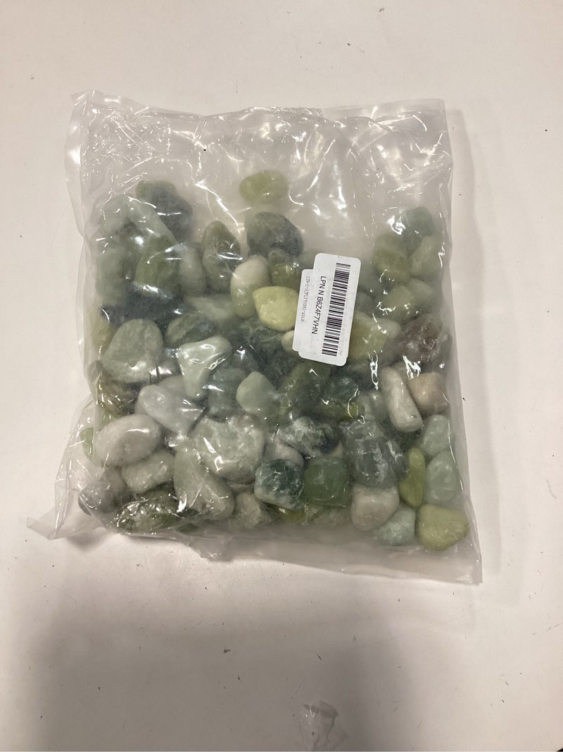 Condition photo showing New/Like New for 20lb jade pebbles for landscaping, 0.7-1.2 inch natural decorative stones, polished river rocks for landscaping,plants, vase, flowerpot, indoor plants and outdoor garden decoration
