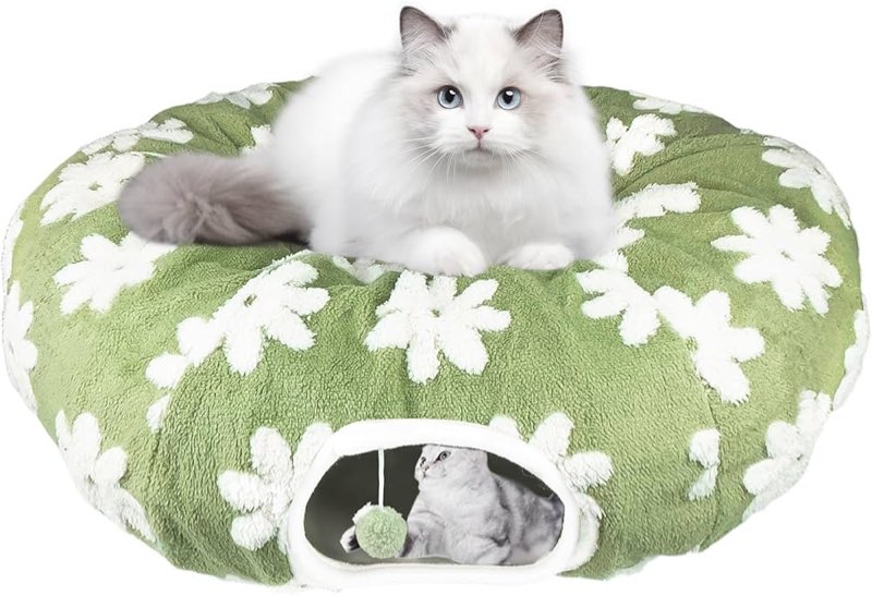 MEWOOFUN Cat Tunnels for Indoor Cats, Cute Tunnel Bed, Donut Tunnel with Washable Cushion, Round Pee