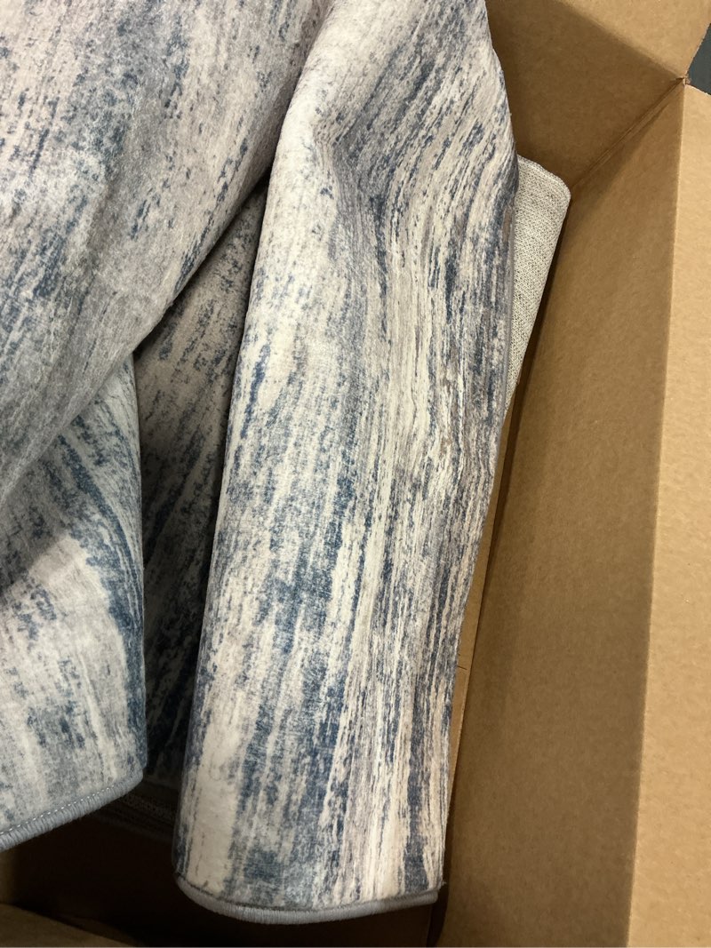 Condition photo showing Good Condition for KOZYFLY Modern Abstract Washable Rug Runner 2x8 Hallway Runner Rug Non-Slip Soft Kitchen Runner Rugs, Print Grey-Blue Striped Carpet Runner for Entryway Bathroom Laundry Room Foyer 2' x 8' (Runner) Blue-grey