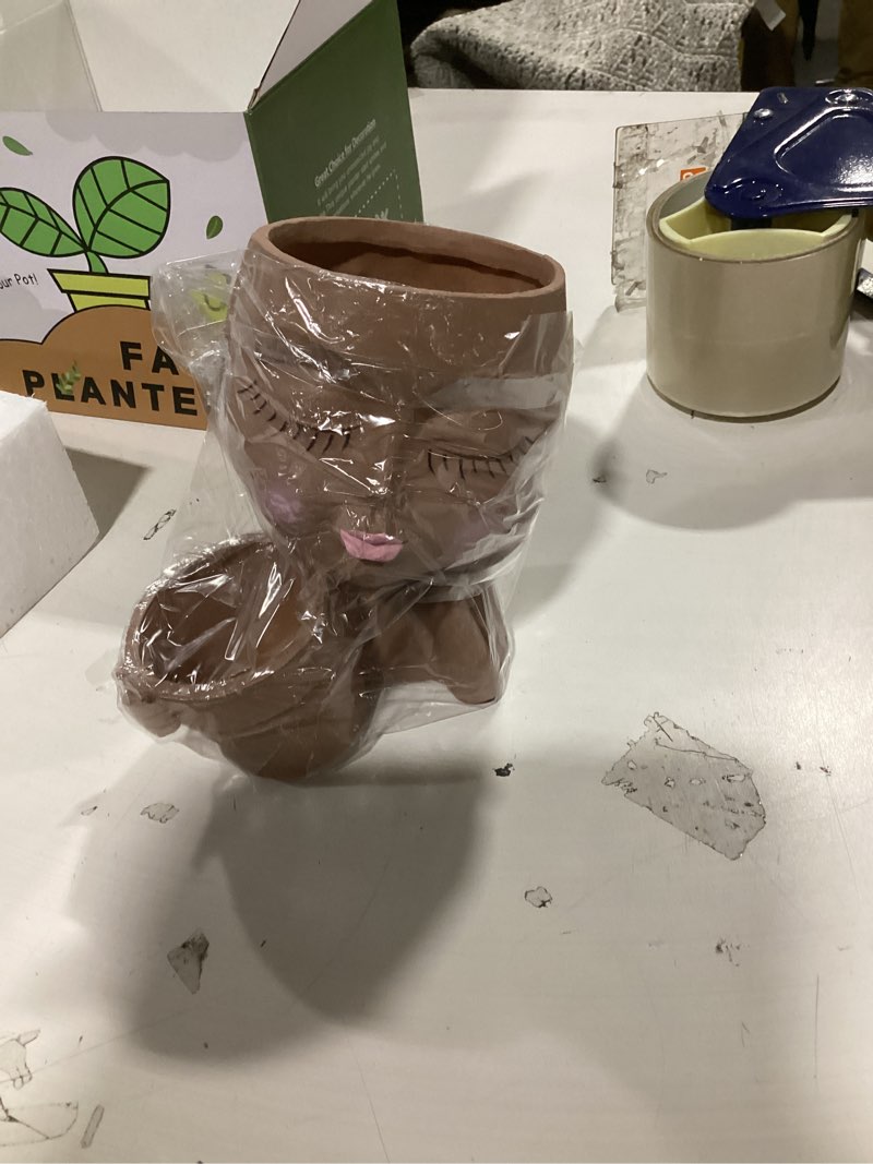 Condition photo showing Good Condition for Face Flower Pot Head Planter, Face Planter Black Woman Unique Planters for Indoor Outdoor Plants, Novelty Plant Pots Lady Head Vase with Drainage Hole for Home Garden Succulents Cactus C1-black