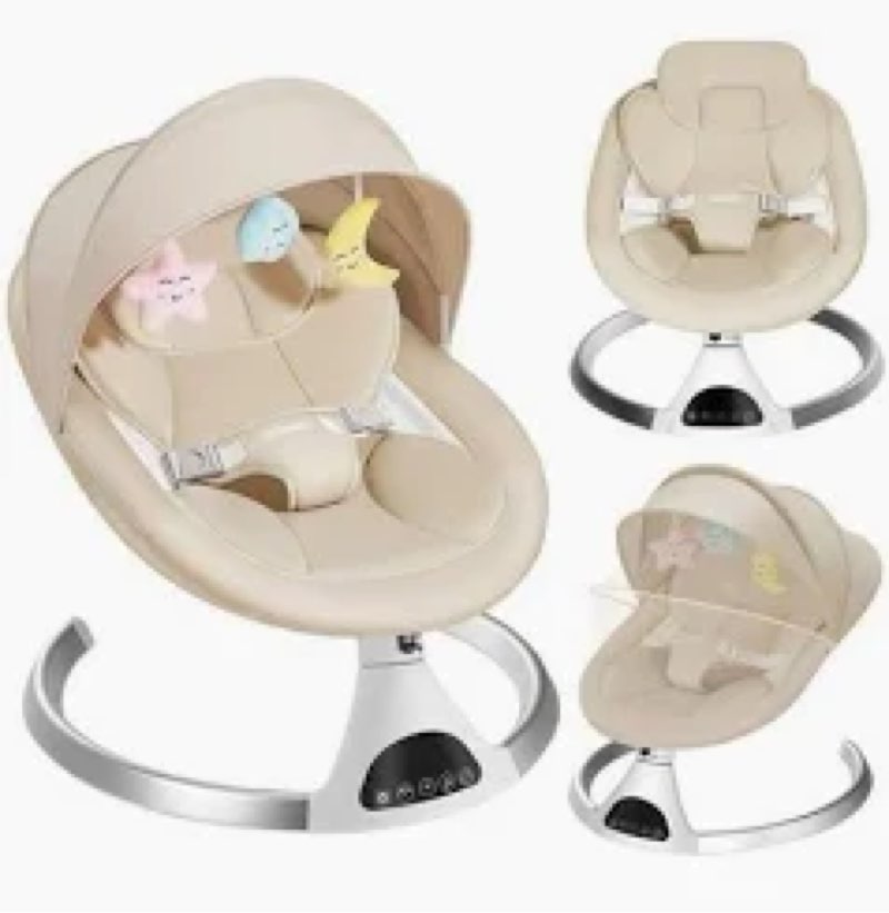 jool baby nova swing for newborns - electric motorized infant swing, bluetooth music, 10 preset melodies, remote (updated model, beige)
