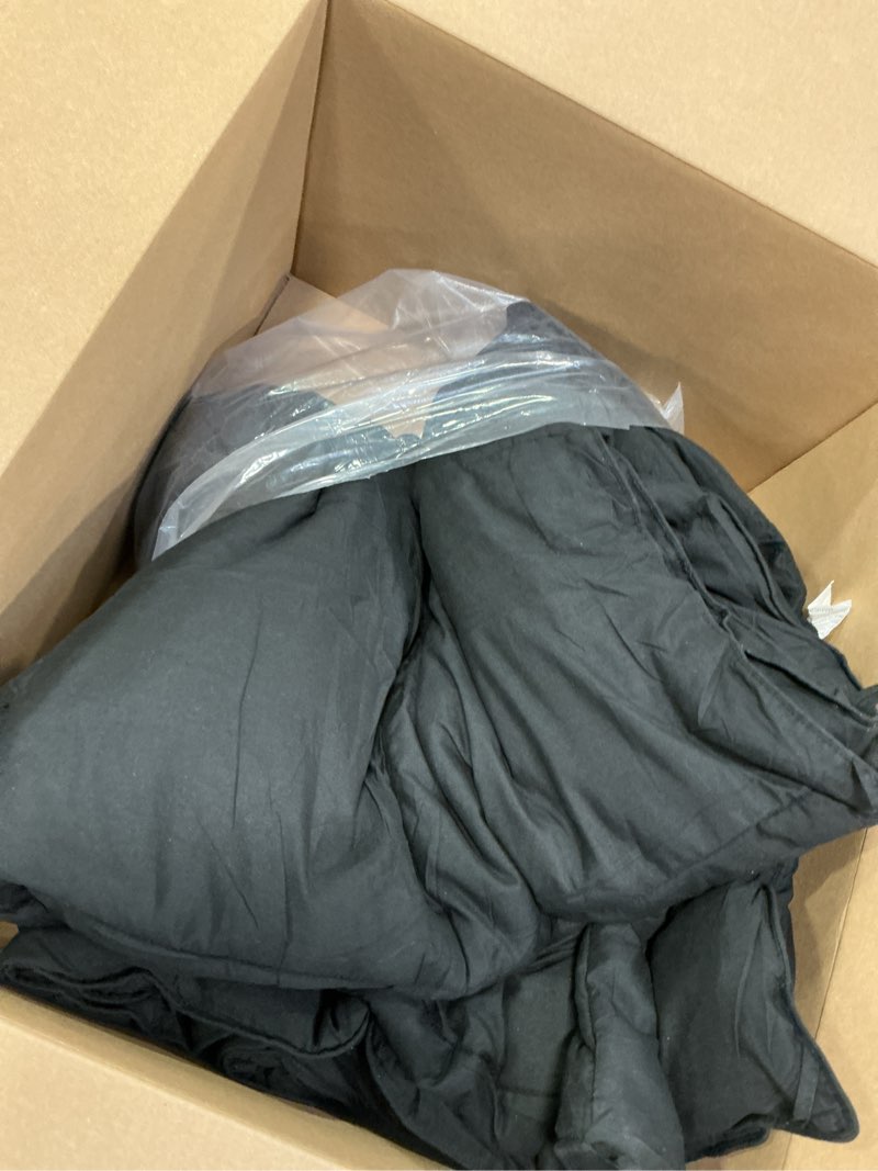 Condition photo showing As Is for cozylux queen comforter set black, 7 pieces bed in a bag, black comforter queen size, all season bedding sets with stitch quilted comforter, flat sheet, fitted sheet, pillowcases black queen