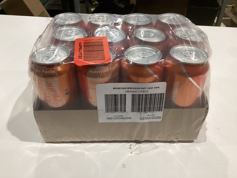 Condition photo showing New/Like New for Mountain Dew Kickstart, Orange Citrus, 92mg Caffeine, Vitamins B & C, 80 Calories, 5% Juice, 16 Fl Oz (Pack of 12) Orange Citrus 16 Fl Oz (Pack of 12)