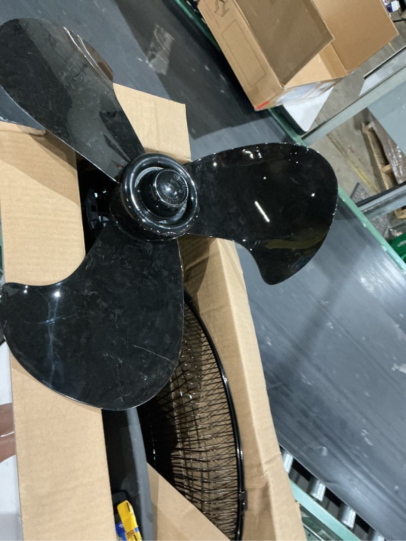 Condition photo showing As Is for utilitech 18-in 120-volt 3-speed indoor black oscillating pedestal fan with remote