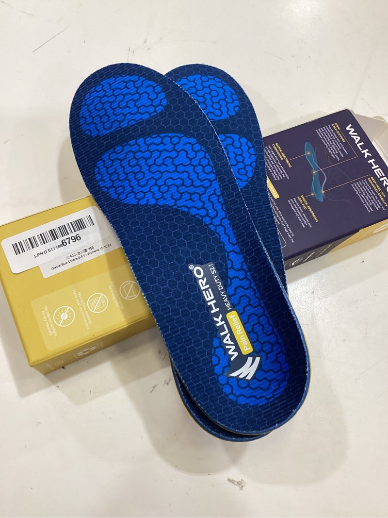 Condition photo showing Good Condition for walkhero heavy duty pain relief insoles, 220+lbs high arch support orthotics inserts for plantar fasciitis, flat feet, pronation and heel pain (mens 8-8.5 | womens 10-10.5, glacial blue) mens 8 - 8.5 | womens 10 - 10.5 glacial blue